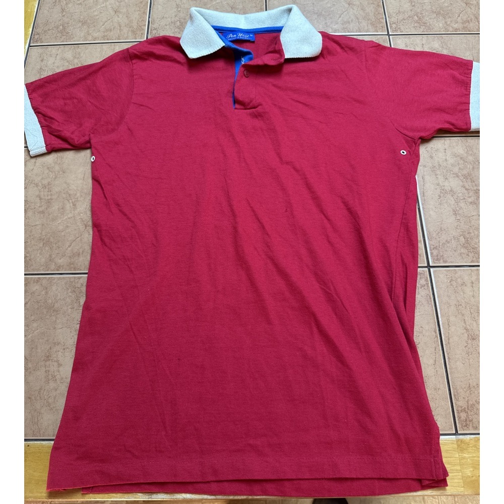 Vintage‎ Pen West Pendleton Lobo Sz Med Polo Shirt Red Beige Cotton USA Made